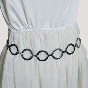 Circle Link Chain Belt Versatile Adjustable Hook Closure Vintage Silver Tone